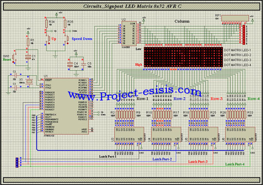 پروژه برنامه نویسی تابلوی روان دات ماتریس 8*32 LED توسط میکروکنترلر AVR